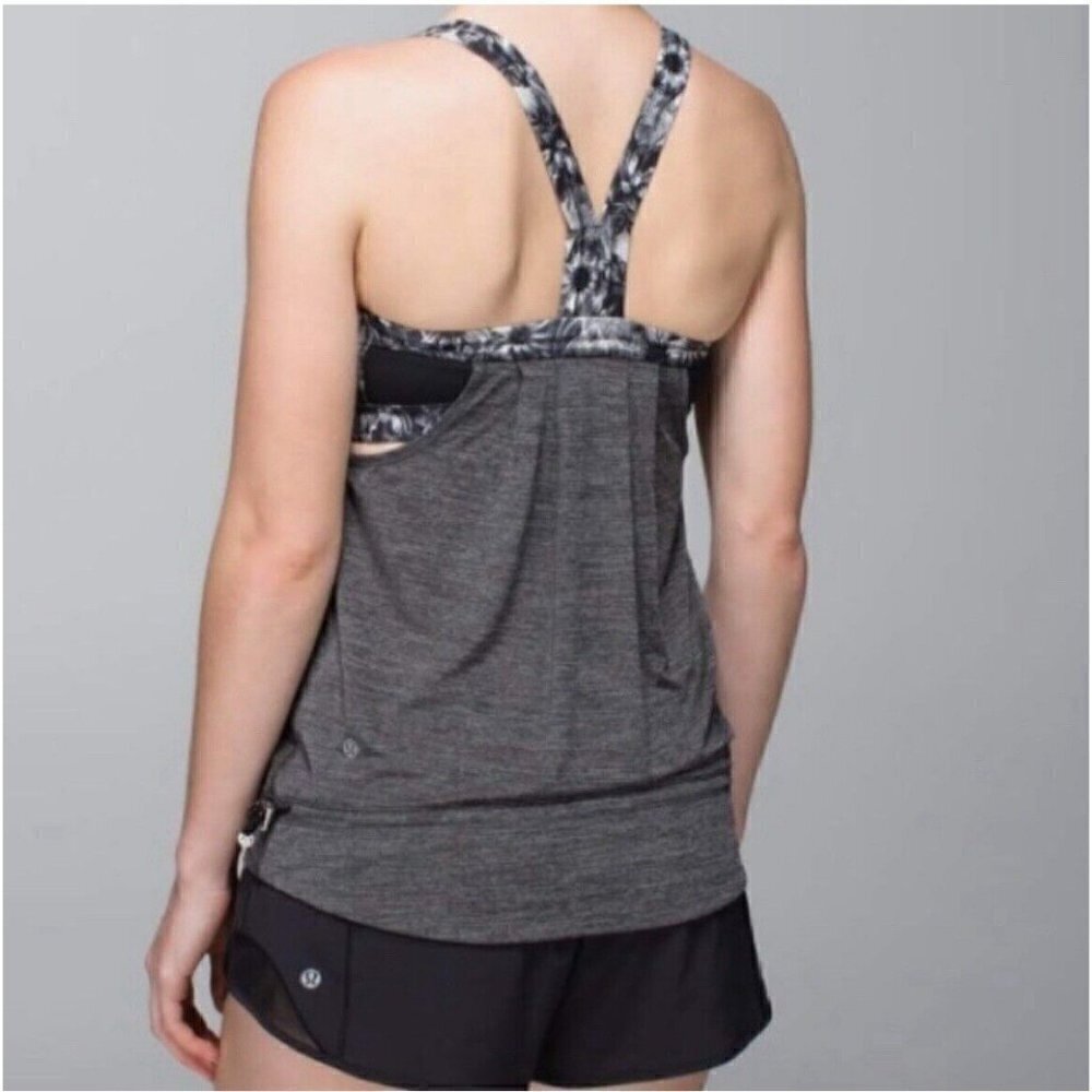 Lululemon muscle Tank top black gray Rest Less Flowabunga Size 6 - Picture 3 of 14
